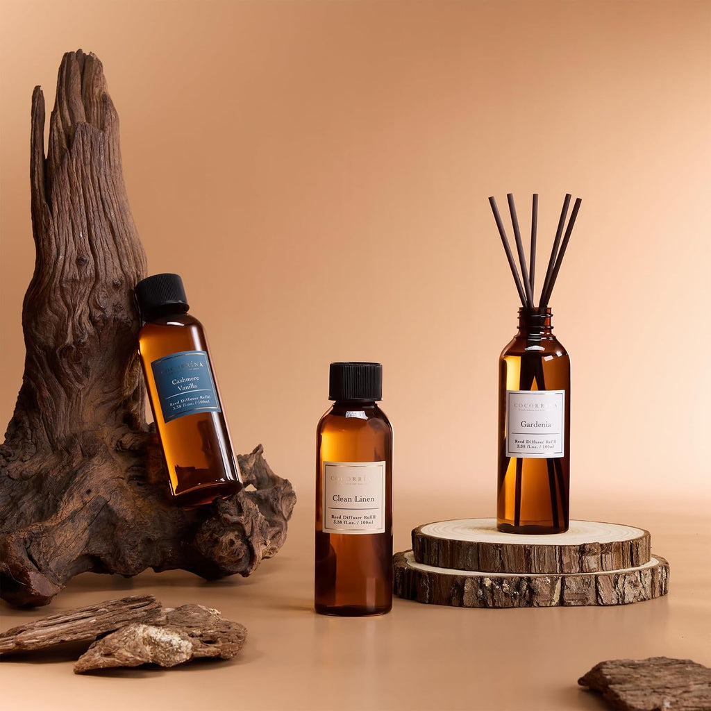 Reed Diffuser Refill Set, 10.2oz Scented Oil Refill 3 Pack, Clean Linen, Cashmere Vanilla, Gardenia, Long Lasting Oil - Set of 3
