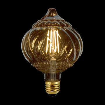 G40 LED Edison Bulb, Pumpkin Shape, Amber Hand-Blown Hard Glass, 4W 110-130V, E26, 2500K Warm Yellow Light, 400LM