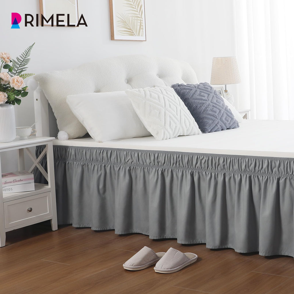 Gray King Size Bed Skirt 18 Inch Drop, Elastic Bed Skirts Cal King Dust Ruffle, Light Grey Bedskirt for Adjustable