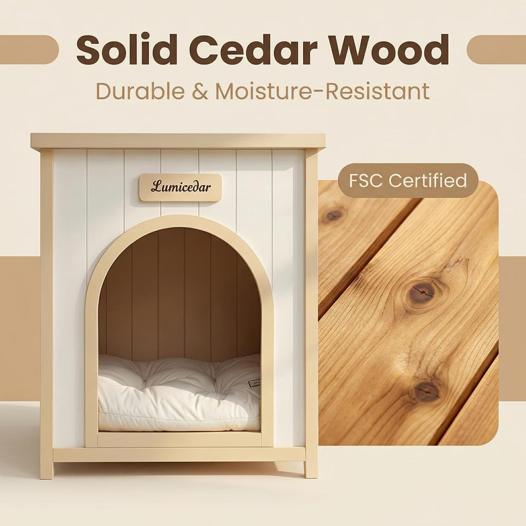 Rustic Dog House Indoor Outdoor Wooden Dog House for Small Dogs, Dog Kennel Indoor with Washable Cushion, Dog Houses