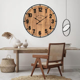 24 Inch Farmhouse Wall Clock Large Old Town Vintage Rustic Wooden Clock with Metal Rim and Large Numerals