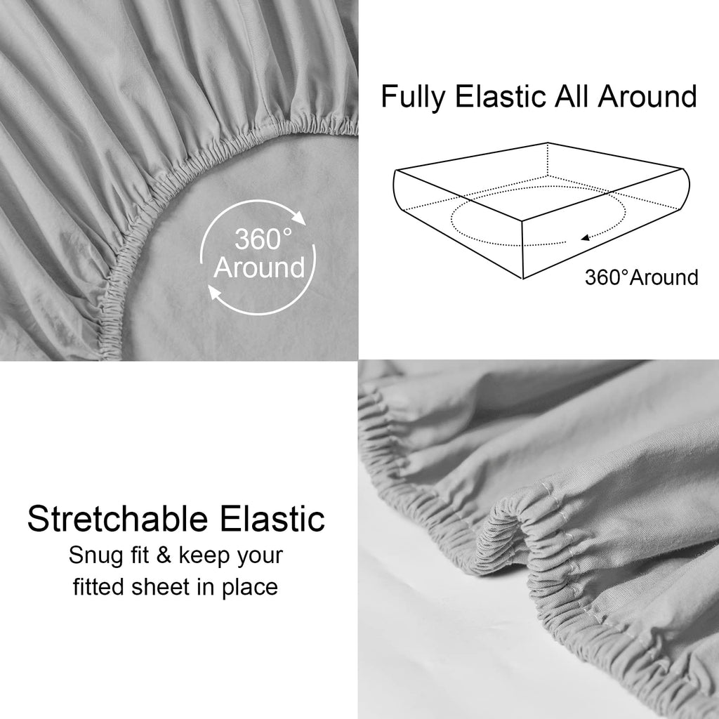 100% Garment Washed Cotton Fitted Sheet Queen Size - Cozy Cloud Soft Linen Like Bottom Sheet Only with Elastic Deep