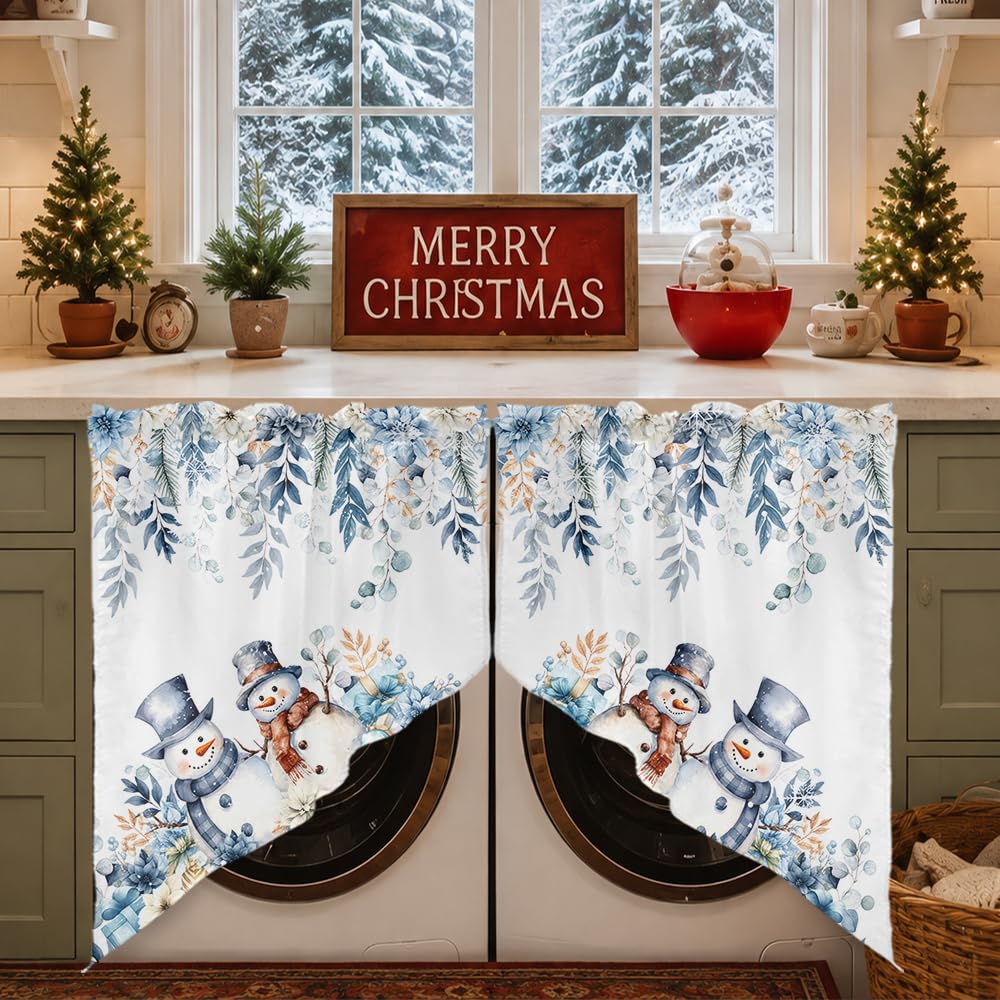 Merry Christmas Snowman Swag Curtain Window, 28"W x 36"L x 2Pc
