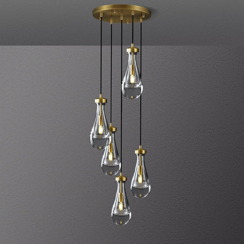 5-Light Raindrop Pendant Light Fixtures, Brass Glass Pendant Lighting, Teardrops Modern Hanging Light for Entryway Foyer Kitchen Island Dining Living Room Hallway A121-B0DJ2DCQFW