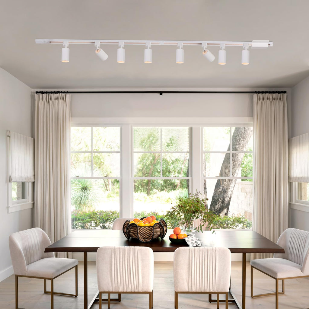 8FT LED Track Lighting Kit with 3-Color GU10 Bulbs, Dimmable 6 Lights White