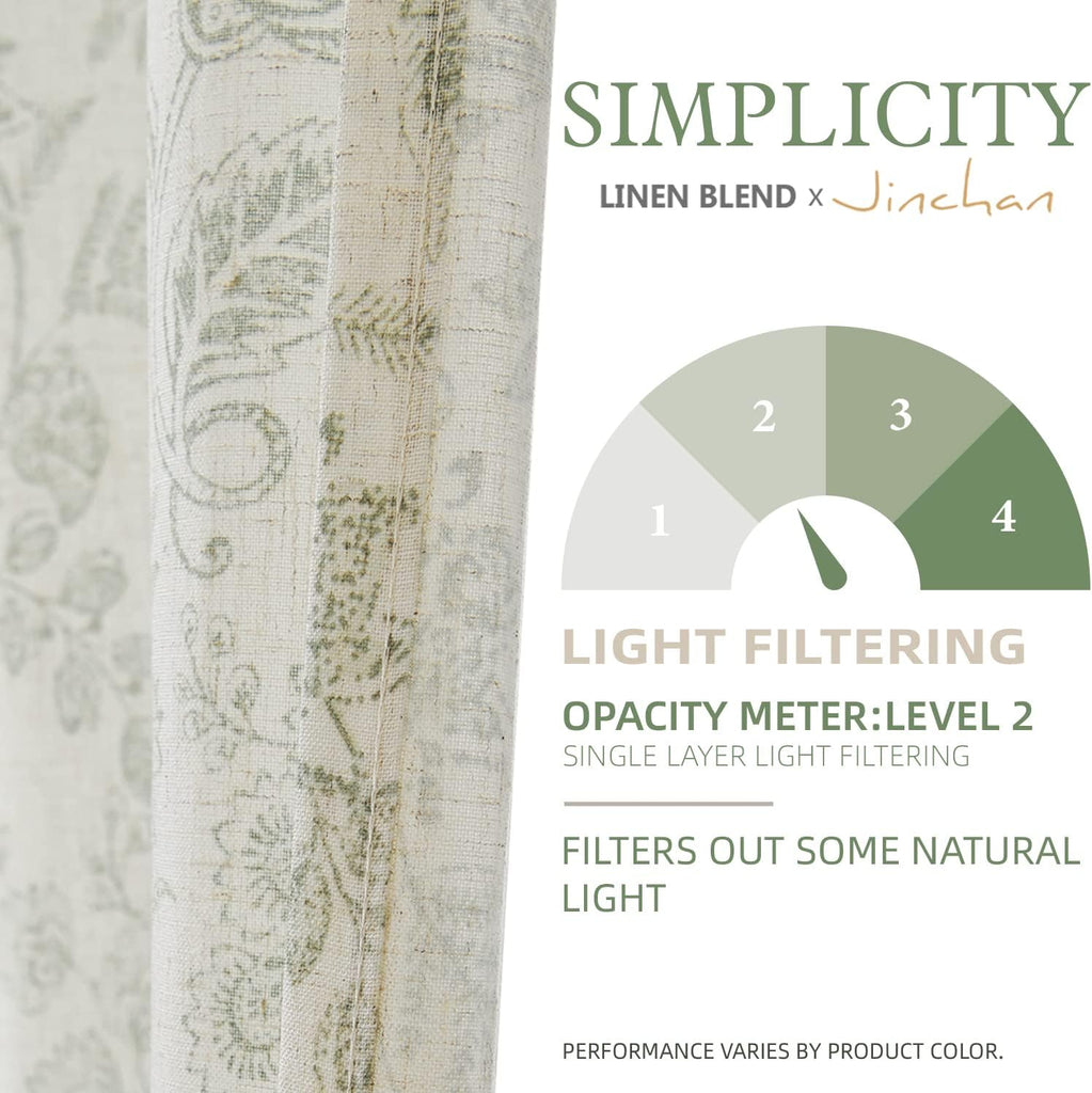Floral Kitchen Curtains 36 Inch Long 2 Panels Sage Green on Beige | Linen Blend Fabric,Rod Pocket,Light Filtering