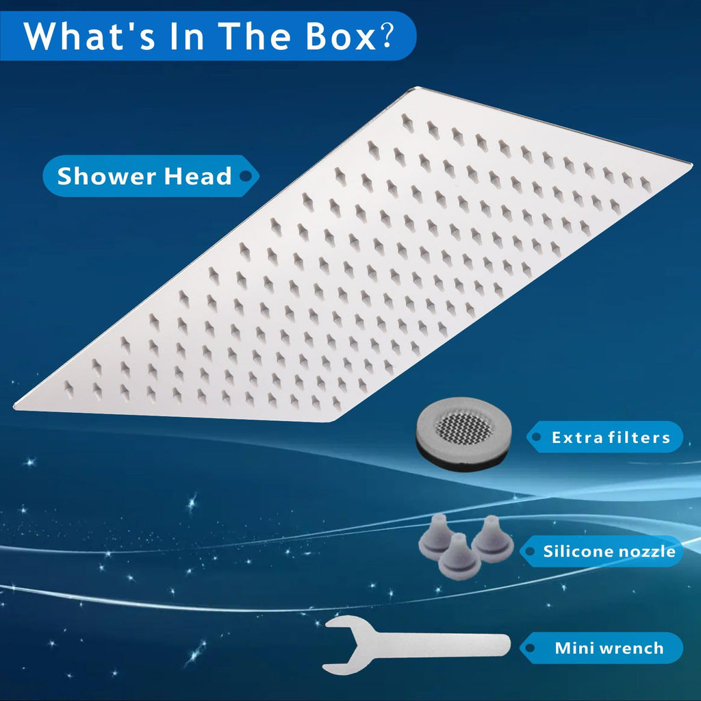 Rain Shower Head - High Flow Large Rainfall Shower Heads Made of Stainless Steel - Waterfall Bathroom Square