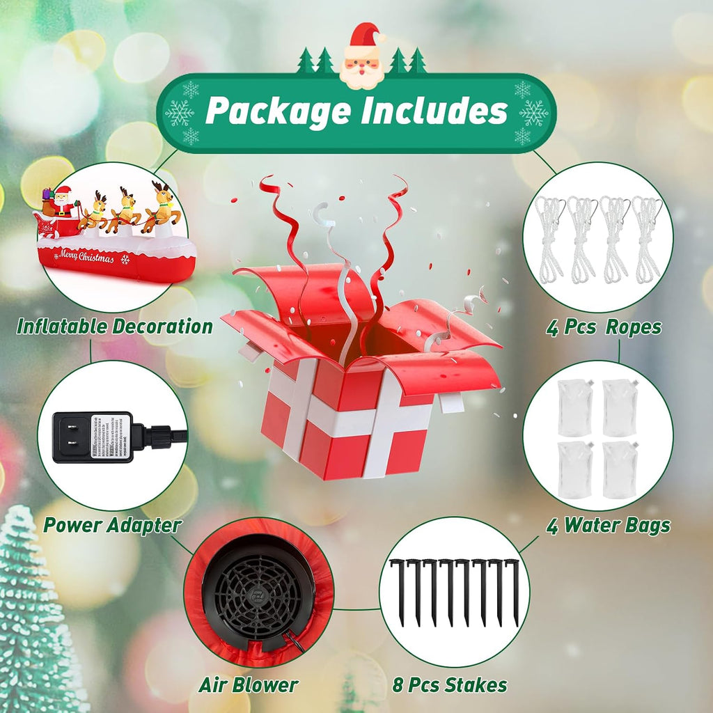 10 FT Christmas Inflatables Outdoor Decorations Santa Claus on Sleigh, Blow Up Cute Elks Pulling Santa's Inflatable