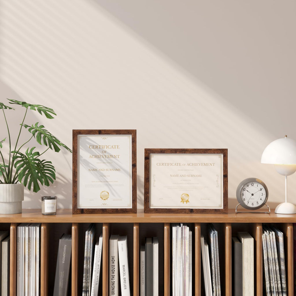 8.5x11 Picture Frame Rustic Brown Set of 4, Wooden Diploma Frames