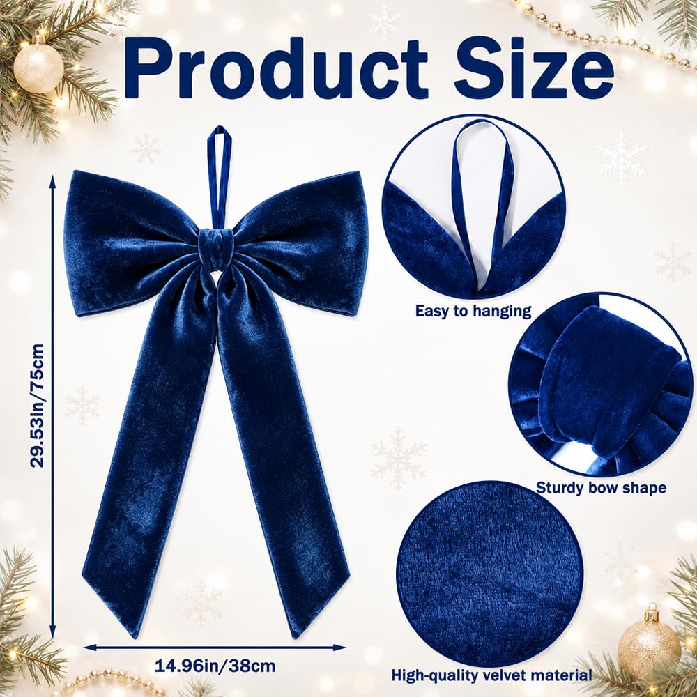 Large Velvet Christmas Tree Topper Bow Ornament (Navy Blue)