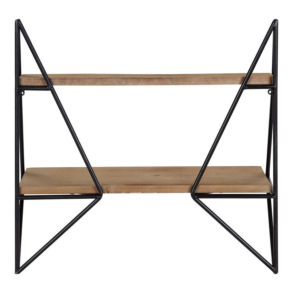 Melita Decorative Modern Farmhouse Two-Tier Floating Wall Shelf with Metal Frame and Solid Wood, Black/Rustic Brown