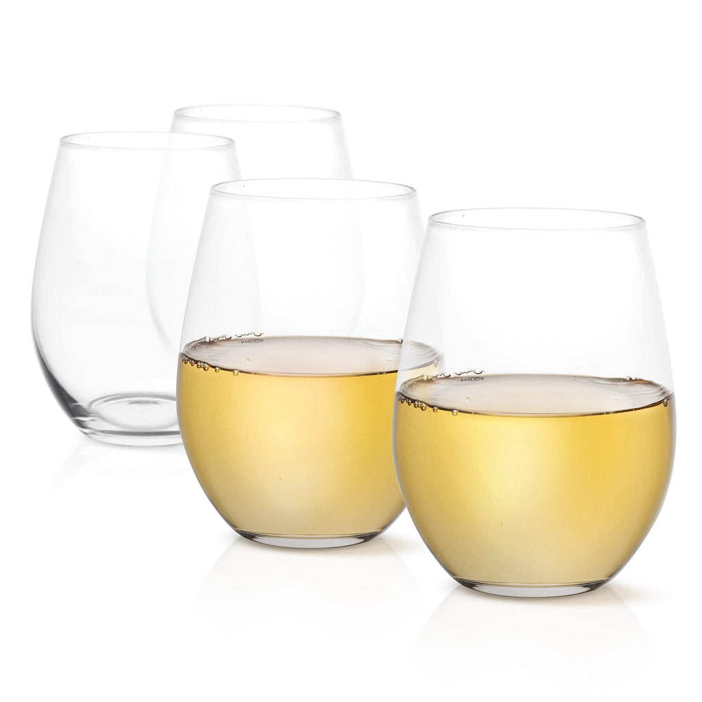 Stemless Wine Glasses Set of 4 - 19 oz Clear Glass Tumblers for Red & White Wine, Cocktails, Dishwasher Safe, Perfect