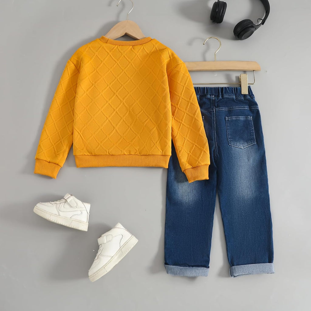 Toddler Boy Outfits Long Sleeve Pullover and Jean Pants Sets