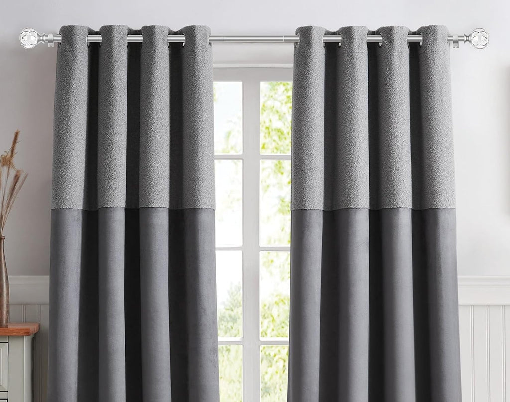 1 Inch Curtain Rod for Windows, Silver Telescoping Decorative Drapery Rods with Acrylic