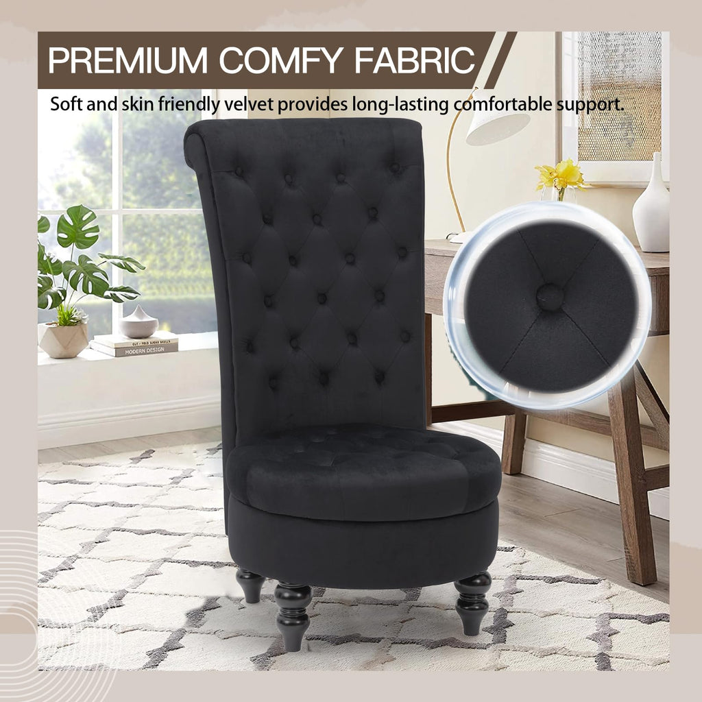 High Back Velvet Tufted Royal Throne Accent Chair, Dark Black
