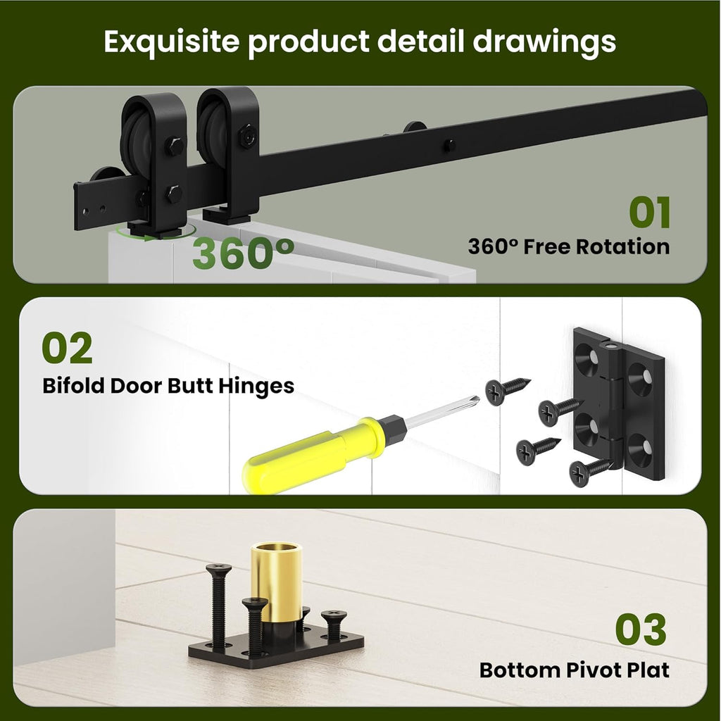 Bifold Barn Door 32'' x 84'',Bi-Fold Sliding Closet Doors with Hardware Kit Included,36'' Track Kit 