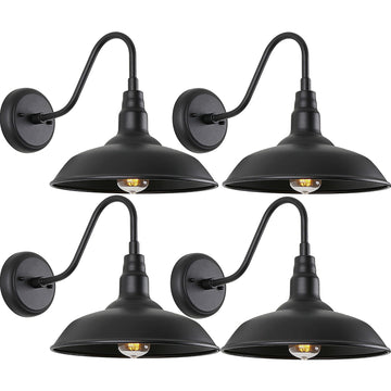 10in Black Gooseneck Barn Lights 4 Pack Farmhouse Barn Wall Mount Light Fixture Exterior Waterproof Industrial Porch