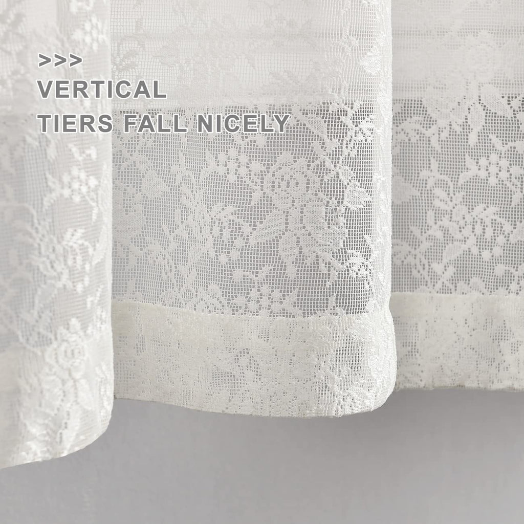 Ivory Lace Kitchen Curtains for Windows W25 x L24 Inch, 2 Panels