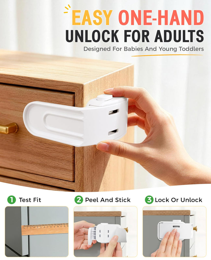 Drawer Locks Proofing 4 Pack, Upgraded White Side Furniture Lock