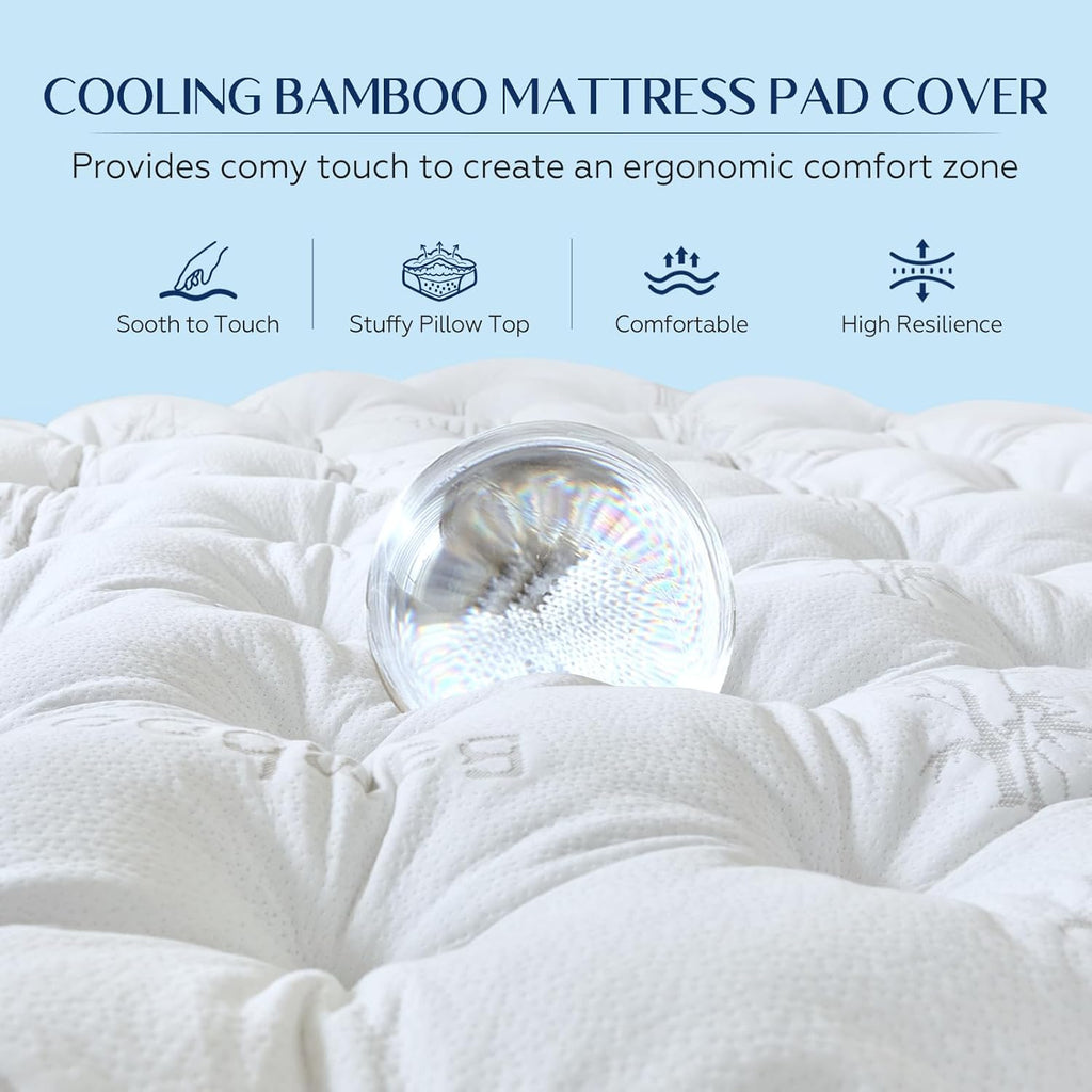 5 Inch Cooling Bamboo Mattress Topper Full Size,54x75 in,2000 GSM | Full Bamboo Mattress Pad Cover,Gel Memory Foam
