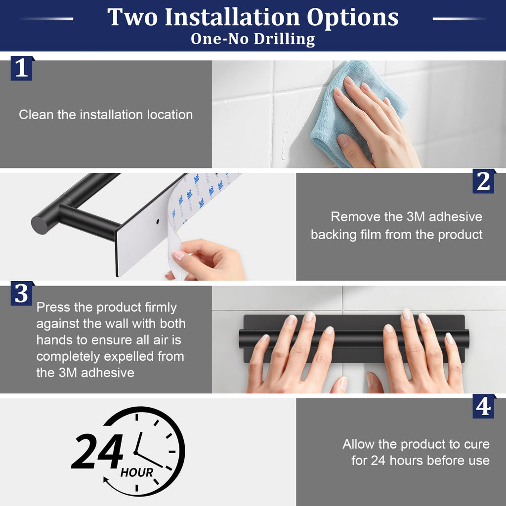Matte Black Toilet Paper Holder, Adhesive or Screw Wall Mount