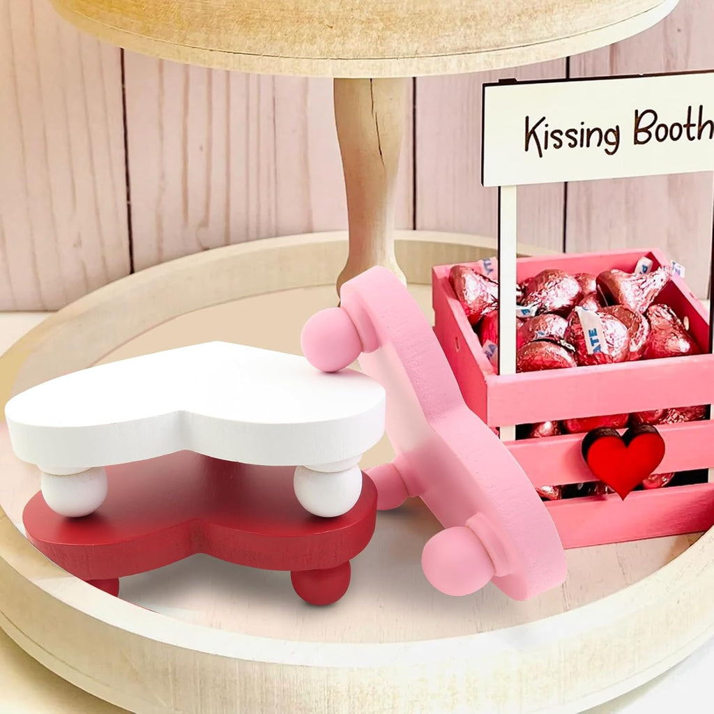 Heart Risers Valentine's Day Tiered Tray Decors Love Day Mini Risers Pink White Red Farmhouse Home Decor - Set of 3