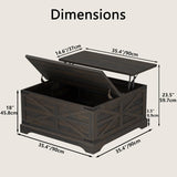 35.5''W Square Coffee Table Farmhouse Lift top Coffee Table with Large Hidden Storage, Wood Center Table, Dark Brown
