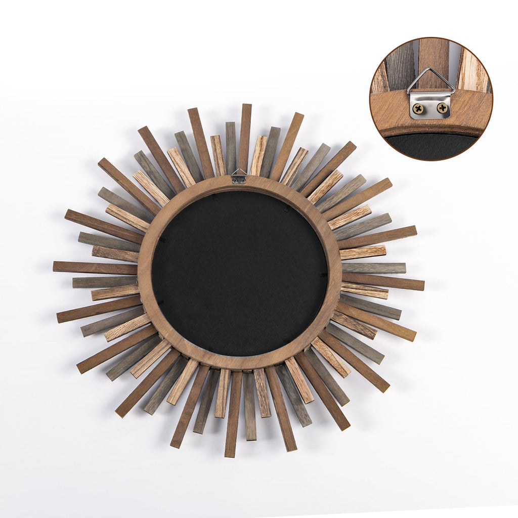 18 Inch Boho Sunburst Mirror, Decorative Rustic Farmhouse Wall Decor - Tricolor Wood Frame
