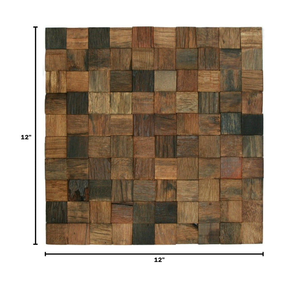 Reclaimed Boat Wood XL Tile - 12" x 12" Sustainable Southeast Asian Timber Grained Finish for Walls Ceilings &