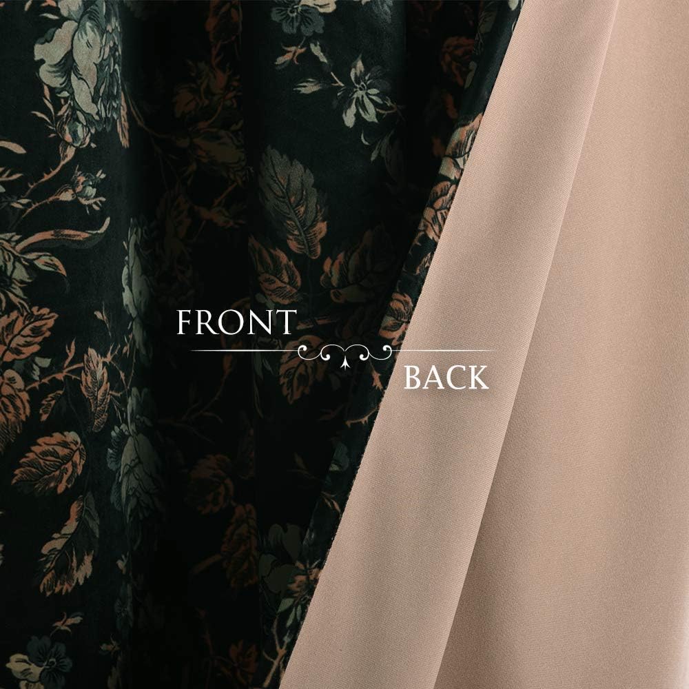 Black Velvet Curtains 84 inches Long - Printed Floral Design Home Decoration Back Tab Vintage Thermal Insulated Room