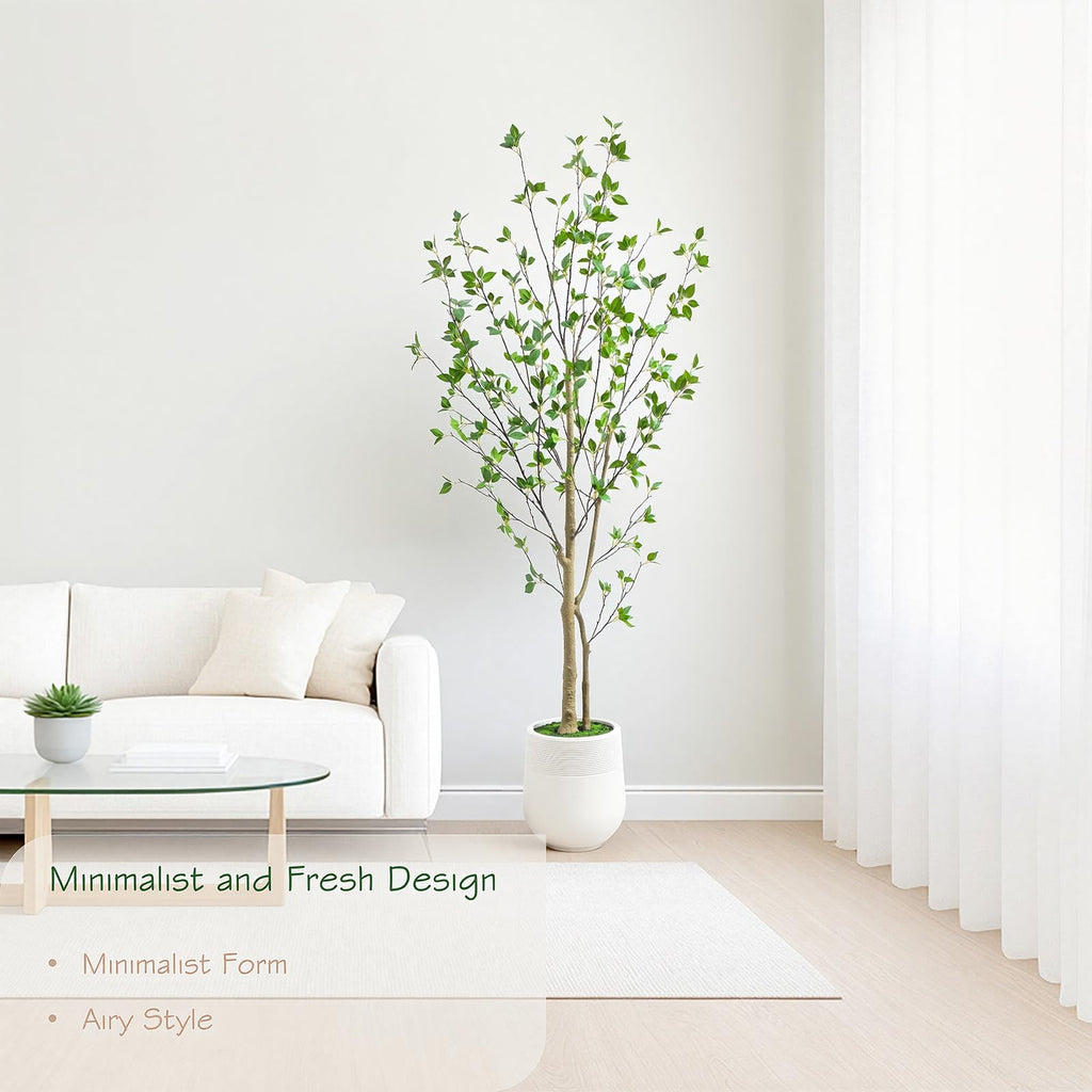 6ft Minimalist Artificial Citrus Tree with Large Exquisite Planter, 72in Faux Citrus Tree with Realistic Leaves, Faux