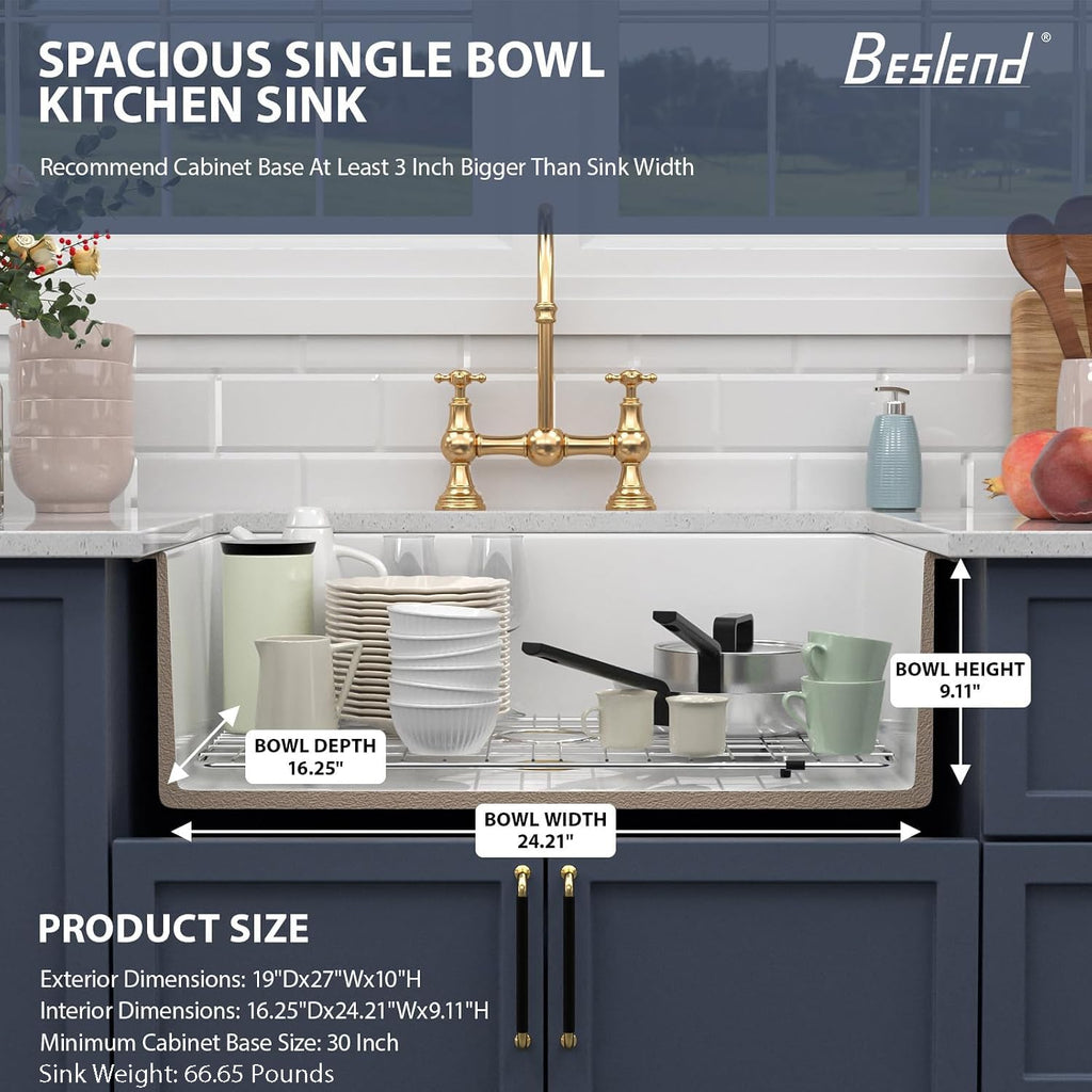 27 Inch Undermount White Kitchen Sink