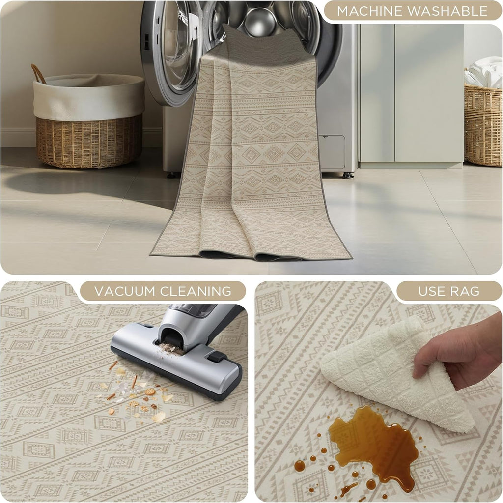 Moroccan 8x10 Washable Area Rugs, Beige Cream Brown