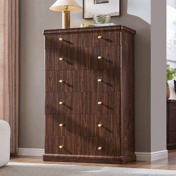 Modern 7 Drawers Dresser, 48" Tall Dressers, Dark Walnut