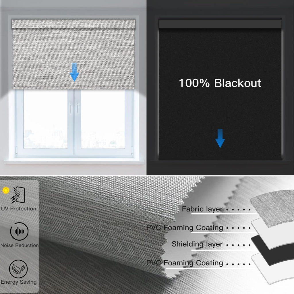 Motorized Blackout Roller Shade, Fabric Wrapped Blind with Remote