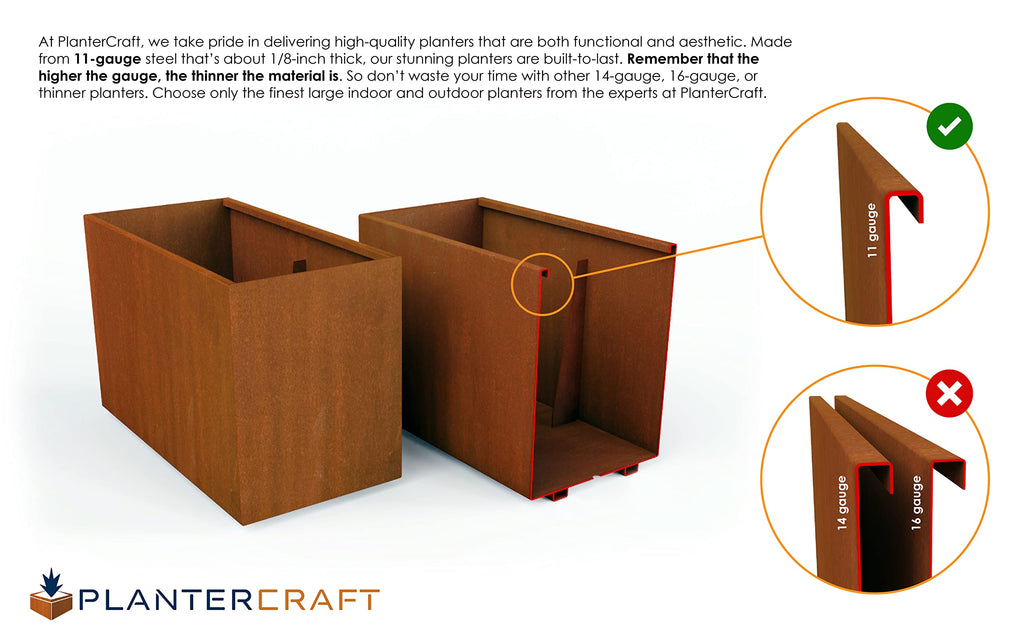 Large Rectangular Planters for Outdoor Plants - 48x18x24 Inch Corten Steel Planter | Extra Large Outdoor Planter Box