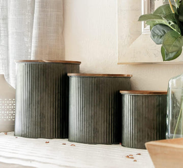 Farmhouse Kitchen Canisters for Countertop - Approx. 5, 4 & 2 Quart/Tin Canisters Sets for the Kitchen/Rustic Home