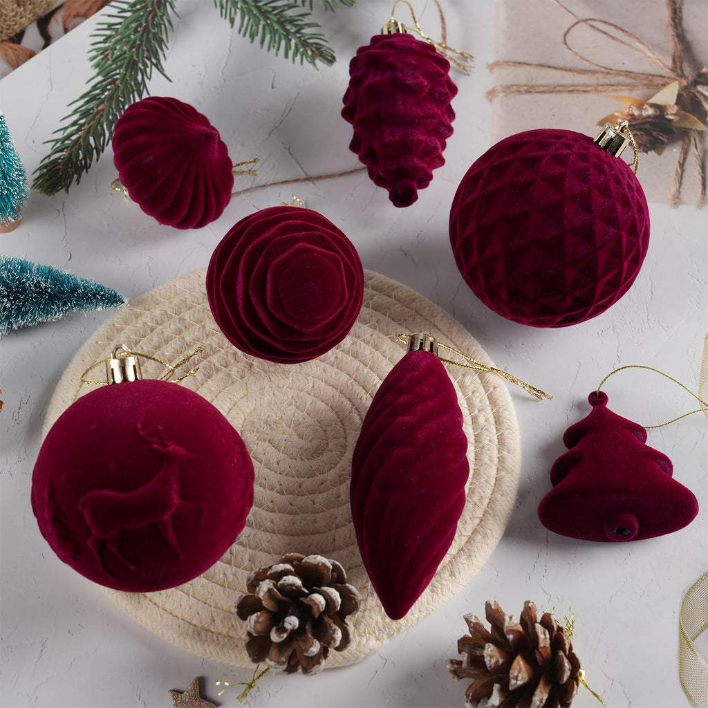 Velvet Ornaments Set for Tree Decorations Burgundy