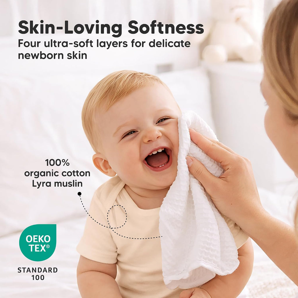 10pk Muslin Baby Washcloths for Newborn, 12x12 Soft Absorbent (Soft White)