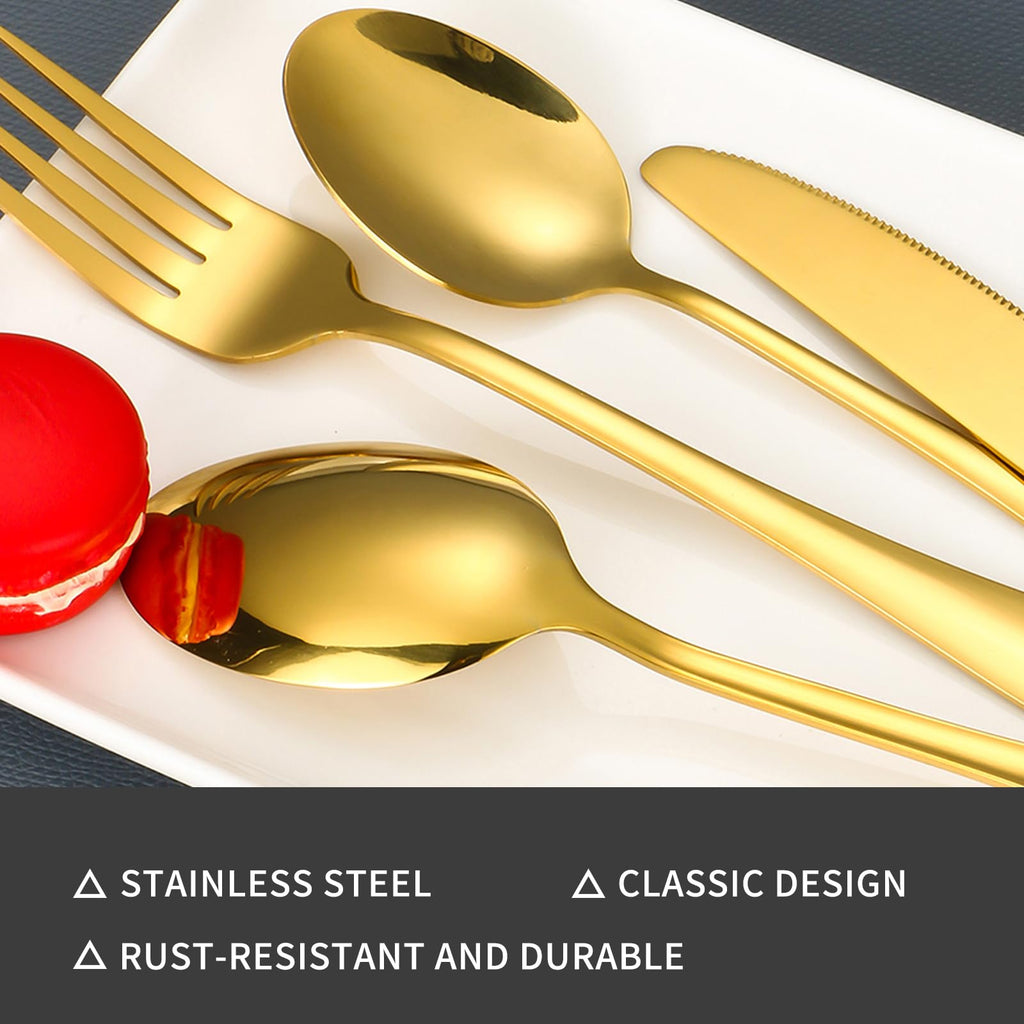 48-Piece Gold Silverware Set for 8 with Steak Knives, Stainless Steel Flatware Set, 18/8 Food Grade Cutlery Set