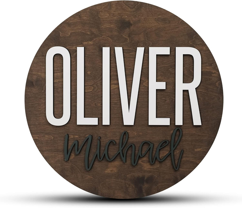 Round Nursery Name Sign, Personalized Wooden Wall Plaque, 12" 18" 24", 30" 3D Wall Art for Children & Kids Rooms