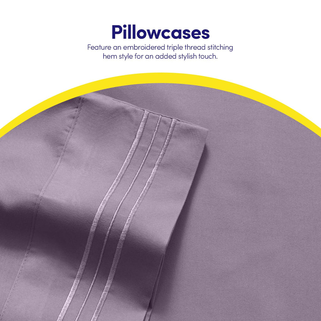 1500 Thread Count Luxury Hotel Bed Sheets & Pillowcase Set, Full Size, Plum Color, Microfiber, Fitted Sheet with