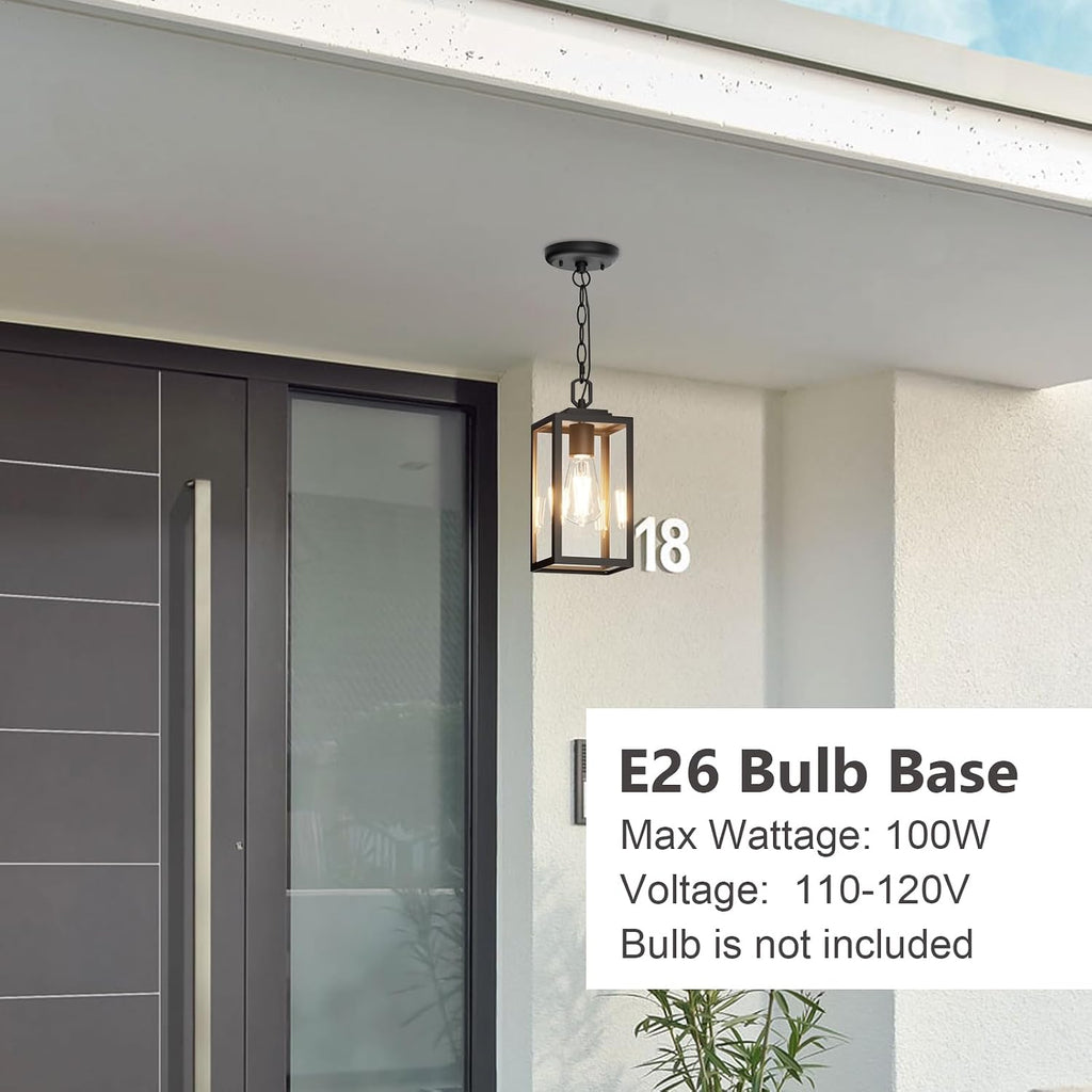 Modern Outdoor Pendant Light, 1-Light Outdoor Hanging Lantern Light, Matte Black Aluminum with Clear Glass