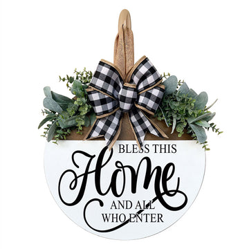 Bless This Home Welcome Sign for Front Door, Rustic Wood Wall Decor Porch Wreaths Hanging Door Decorations Outdoor