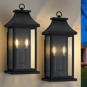 Dusk to Dawn Outdoor Wall Lantern, Black Outdoor Porch Lights, 18'' 2 Pack