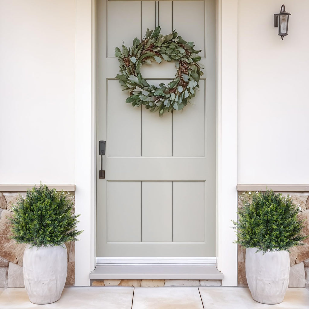 2 Pack Artificial Cypress Topiary Shrubs, UV Resistant Evergreen Plants, Faux Urn Filler Artificial Shrubs, Indoor