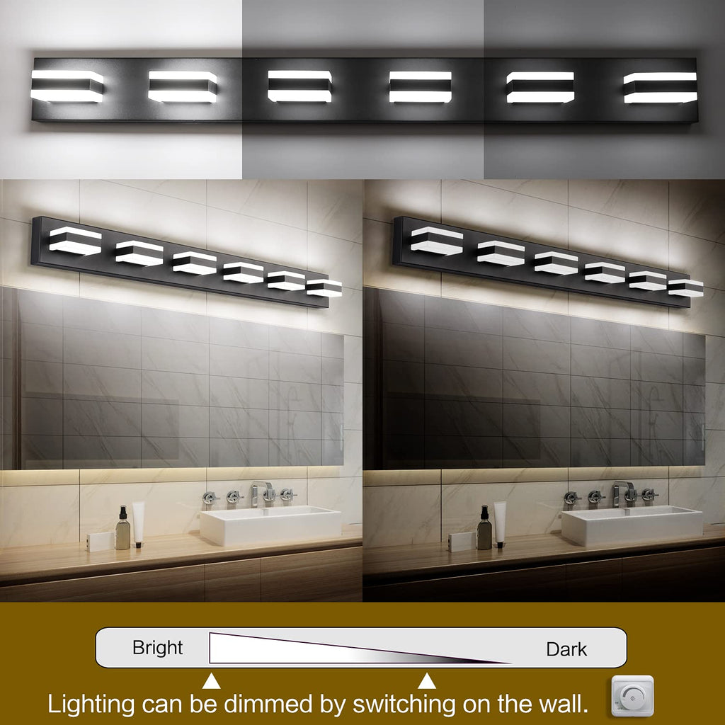 Bathroom Light Feature Modern LED Dimmable Matt Black Bathroom Vanity Light 6 Lights Acrylic Vanity Light Over Mirror