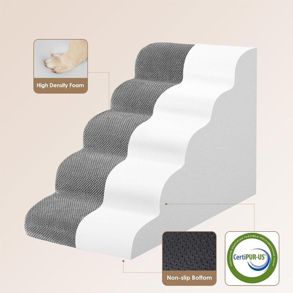 Extra Wide Dog Stairs for Large Dogs, 24.4" H Pet Step, Grey