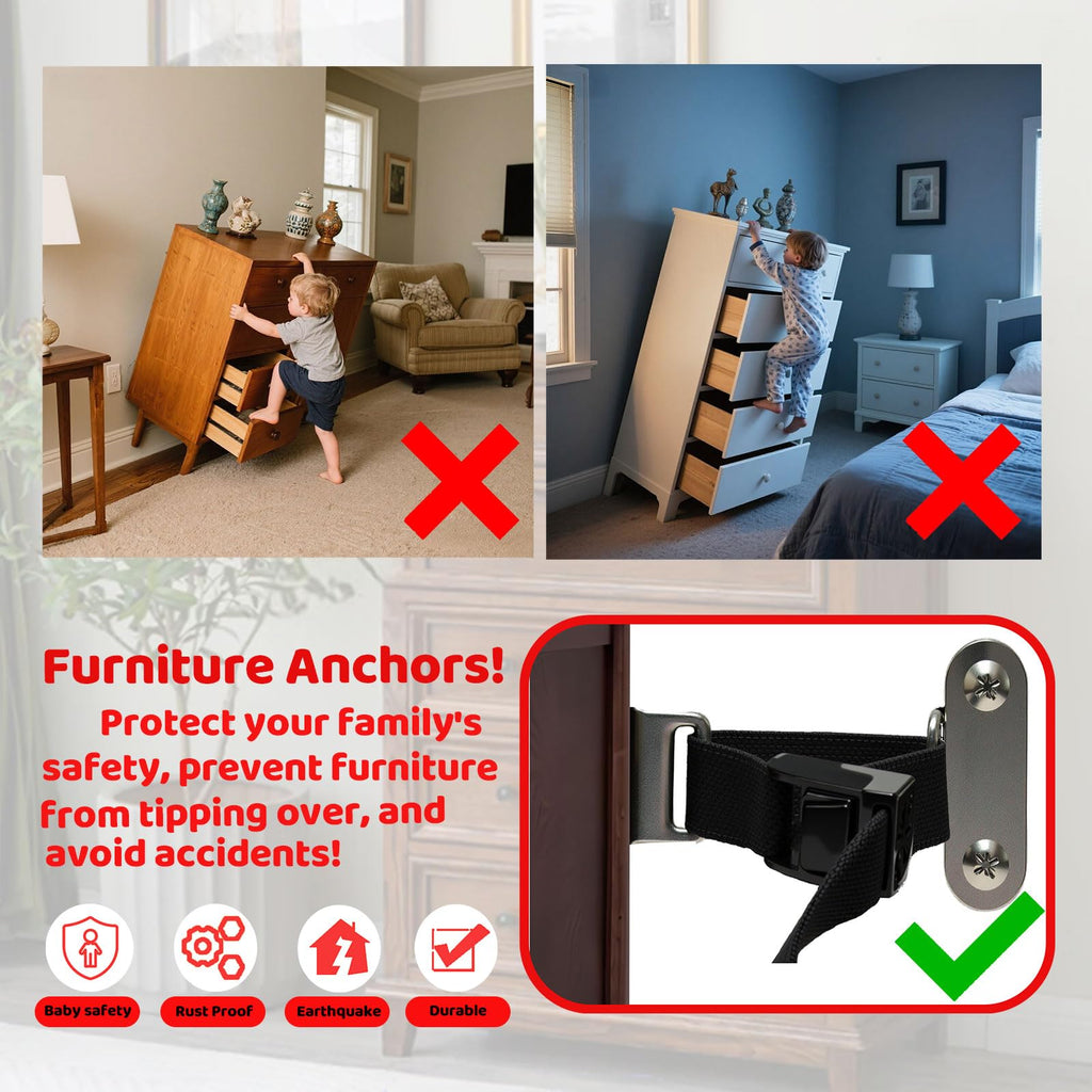 Furniture Anchors,2 Sets,Anti Tip Furniture Wall Anchor for Baby Proofing