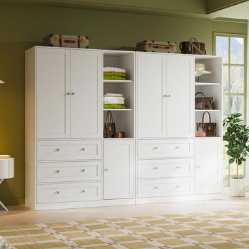 71"H Armoire Wardrobe Closet with Mirror and Open Shelves (2, White)